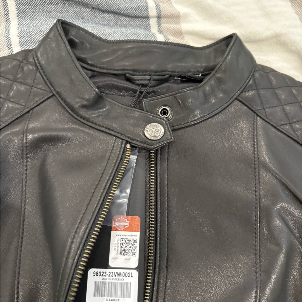 Harley-Davidson Dark Gray Leather Bomber Jacket